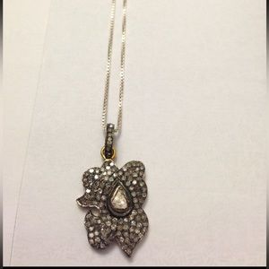 Pave diamonds white gold pendant necklace